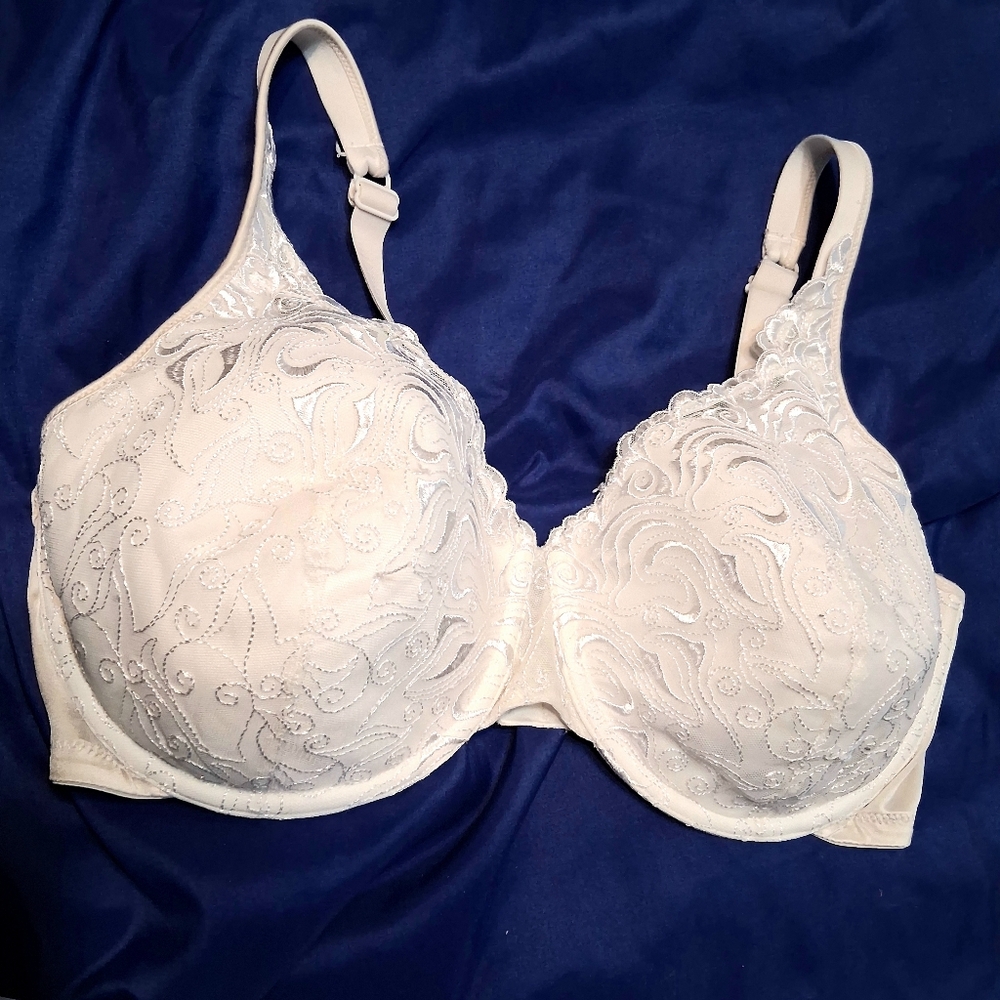 Playtex 40DD White Embroidered Wired Bra